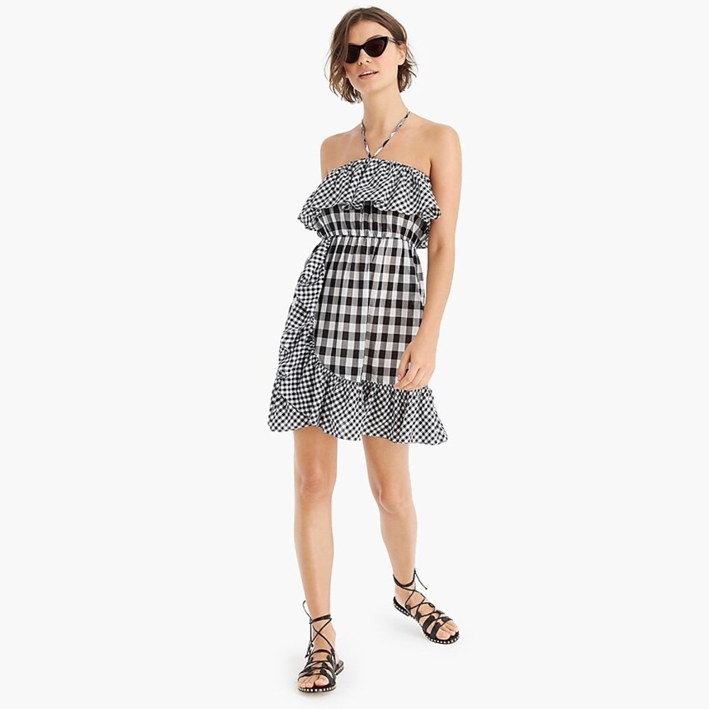 J Crew gingham ruffle strapless‎ dress